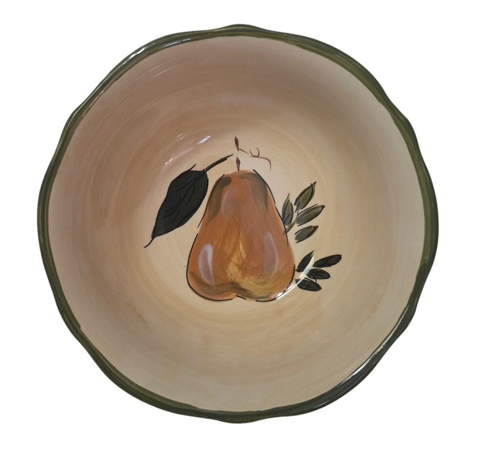 Vtg Gibson USA Hand Painted Large Serving BOWL Pear Italian Yellow Green